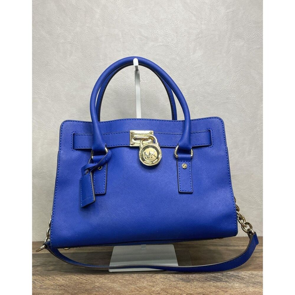 Michael Kors Hamilton Medium Satchel Handbag Cobalt Blue Saffiano Leather